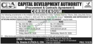 Corrigendum - Widening & Improvement of Attaturk Avenue - CDA