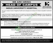Head of Campus - INDUS UNIVERSITY HOSPITAL