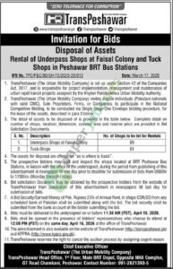 Rental of Underpass Shops - TransPeshawar