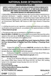 Supply & Installation Of 6 KW Solar Power System - NATIONAL BANK OF PAKISTAN