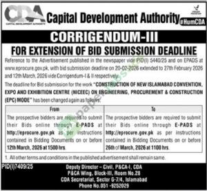 Corrigendum - III - Construction of New Islamabad Convention, Expo & Exhibition Centre - CDA