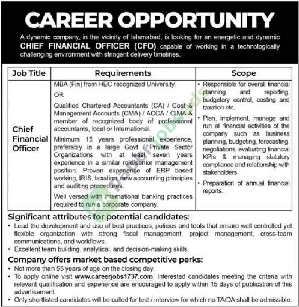 Chief Financial Officer (CFO) - Dynamic company