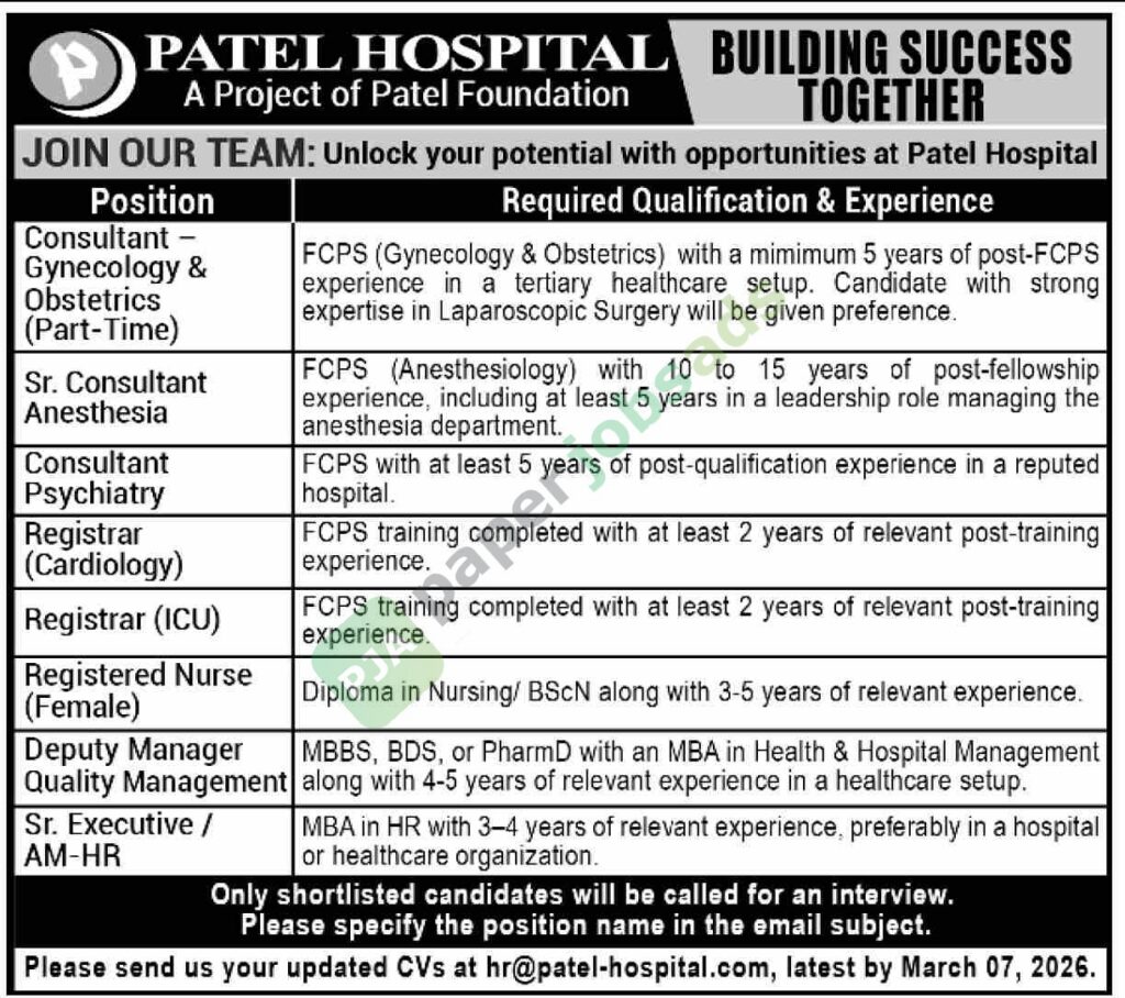Consultant / Nurse / Deputy Manager - Patel Hospital