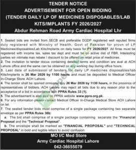 Daily LP of Medicines - Army Cardiac Hospital