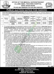 Public Auction Notice for Parking - ALLAMA IQBAL TEACHING HOSPITAL