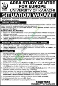 Director (BPS-20/21) / Assistant Professor (BPS-19) - University of Karachi