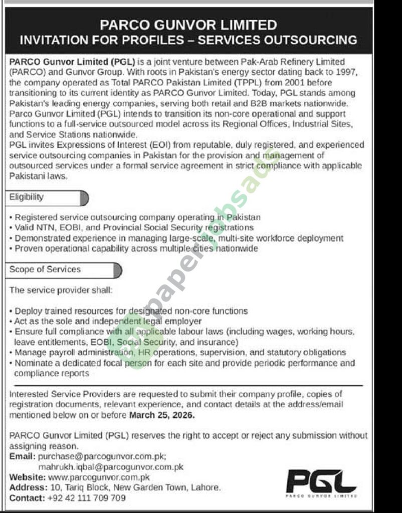 Services Outsourcing - PARCO GUNVOR LIMITED