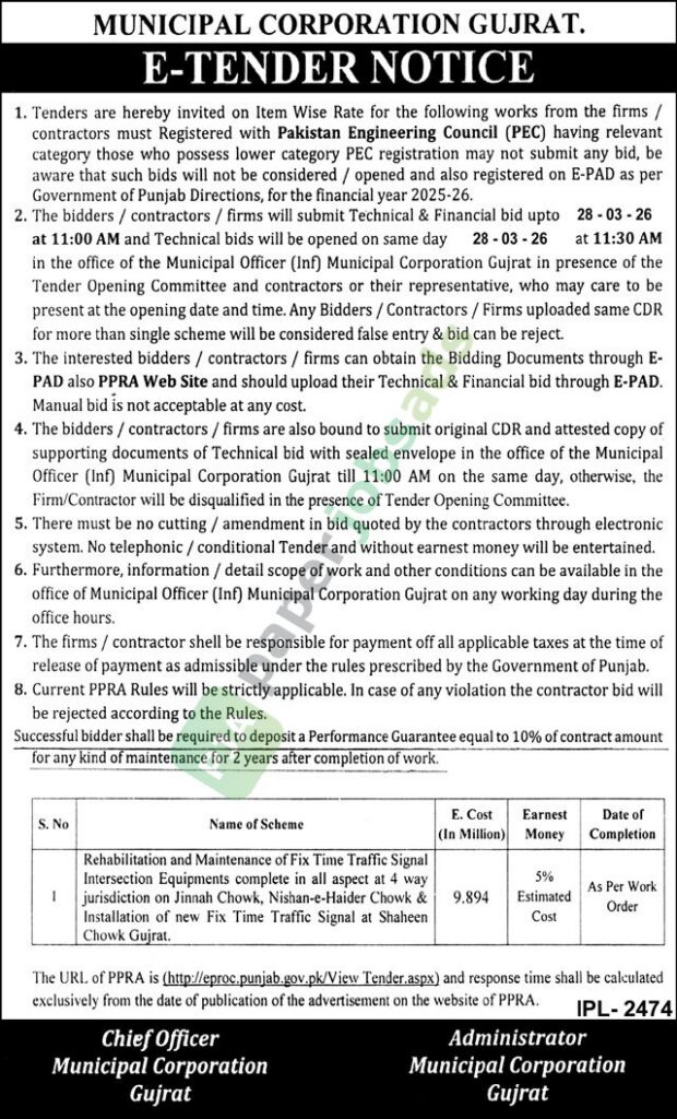 Rehabilitation and Maintenance of Fix Time Traffic Signal - MUNICIPAL CORPORATION