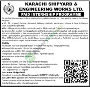 Paid Internship Programme - Karachi Shipyard & Engineering Works Limited