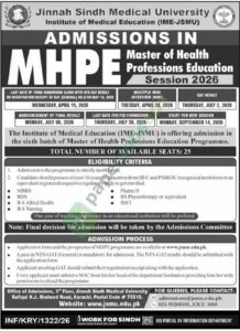 Master of Health Professions Education (MHPE) - Session 2026 - Undergraduate - Jinnah Sindh Medical University