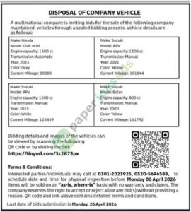 DISPOSAL OF COMPANY VEHICLE - Multinational company