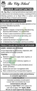 Furniture Factory Manager / Production & Inspection Supervisor - The City School